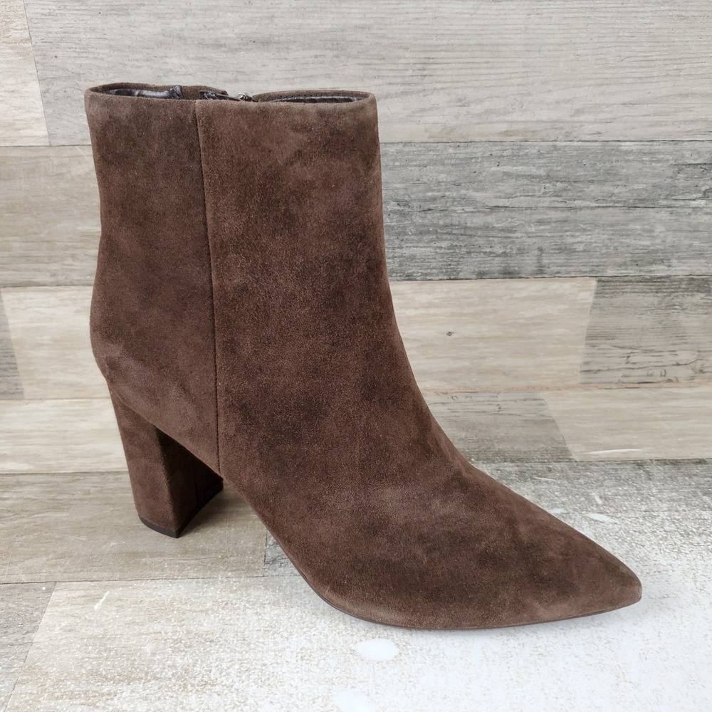 Marc Fisher Glorena Womens Bootie Boots Sz 9.5 Dark Brown Leather Side Zipper